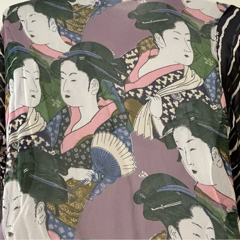 Sterling Styles kimono top purple Oriental patchwork pattern one size - Picture 7 of 10